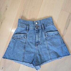High Waist A-Line Denim Shorts